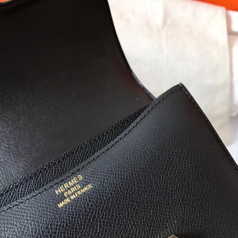 Hermes Constance 24cm Shoulder Bag In Black Epsom Leather